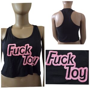 IDEAL By NEXT LEVEL F*ck Toy Racerback Crop Top XXL Black Pink Glitter NEW